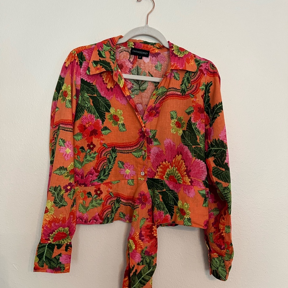 Cynthia Rowley Orange Pink Long Sleeve Button Down Shirt
